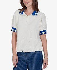 Ruby Rd. Plus Diamond Eyelet Bubble Hem Top