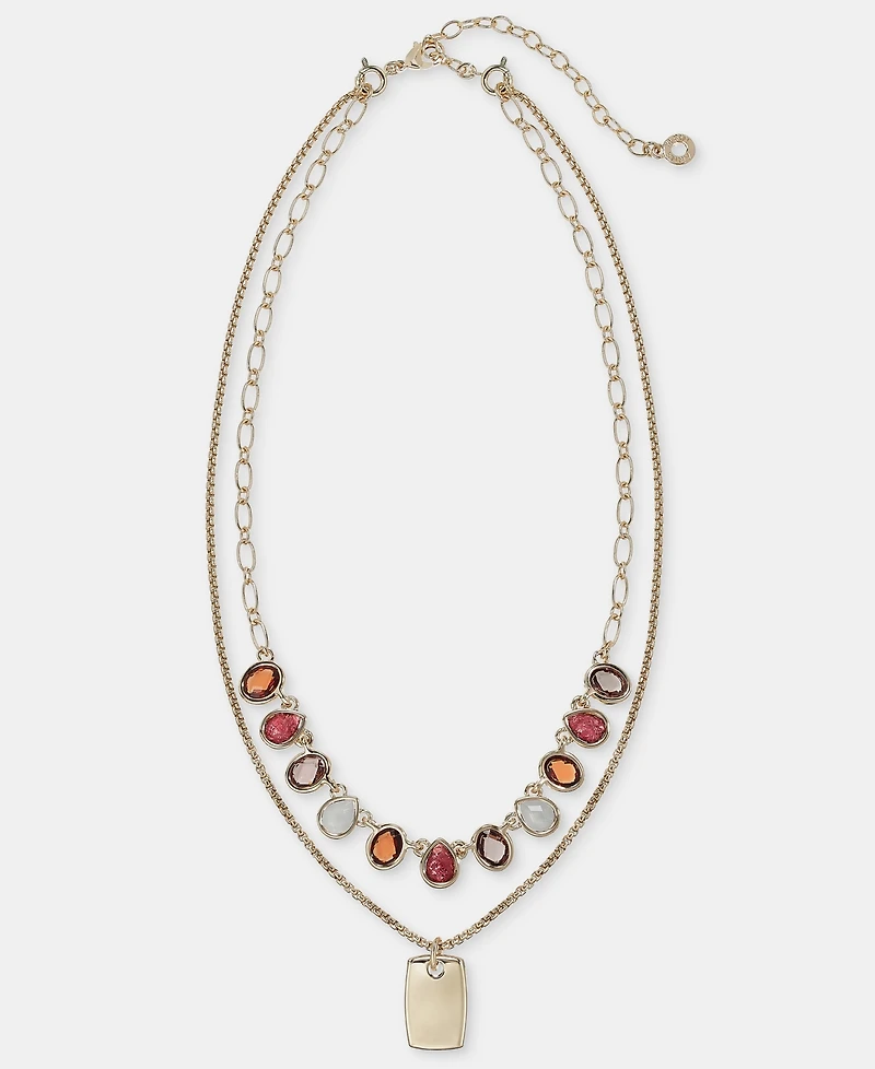 Anne Klein Stone & Dog Tag Layered Pendant Necklace, 16" + 3" extender