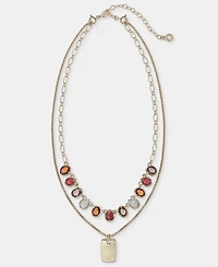 Anne Klein Stone & Dog Tag Layered Pendant Necklace, 16" + 3" extender