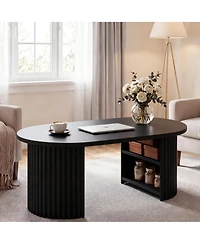 gaomon 39" Oval Fluted Coffee Table, Farmhouse Wood Table Mid Century Modern Center Boho Living Room Tables for Room, Home Office