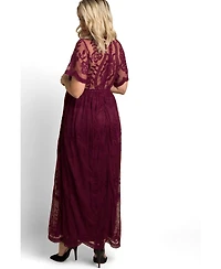 Pinkblush Women's Burgundy Lace Mesh Overlay Maxi Dress