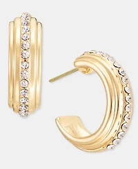 Anne Klein Small Pave C-Hoop Earrings, 0.83"