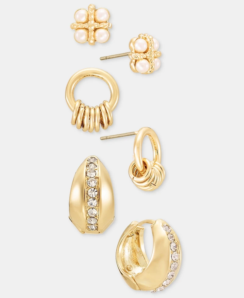 Anne Klein Pave & Imitation Pearl Earrings, 3-Piece Set