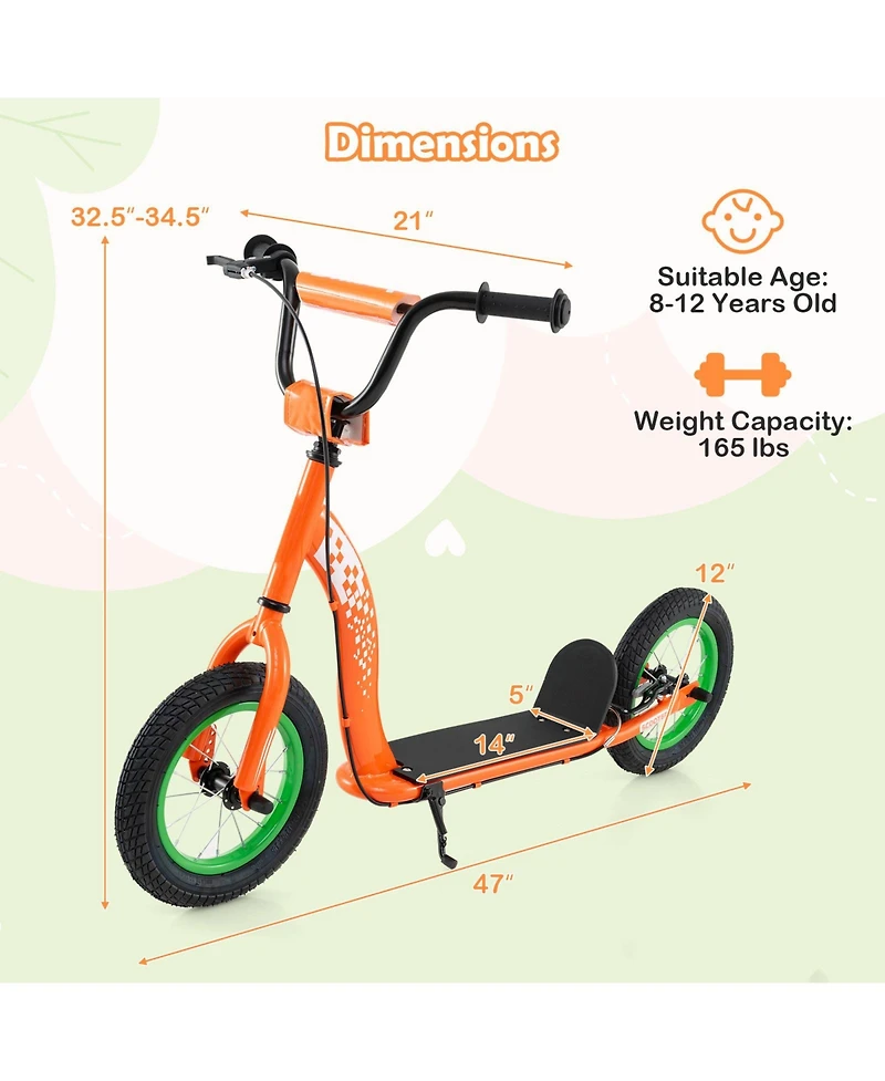 Slickblue Kids Scooter with Adjustable Height Handlebar and 12" Air Wheels, 165 lbs Capacity, Ages 8-12