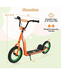 Slickblue Kids Scooter with Adjustable Height Handlebar and 12" Air Wheels, 165 lbs Capacity, Ages 8-12