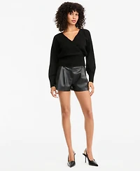 Bar Iii Women's Sculpted Surplice Long-Sleeve Ribbed-Knit Sweater, Macy's Exclusive