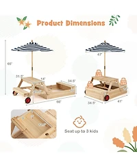 Sugift 2 in 1 Convertible Sandbox Picnic Table, Fir Wood with Adjustable Umbrella, Accommodates 3 Children, Ages 3+