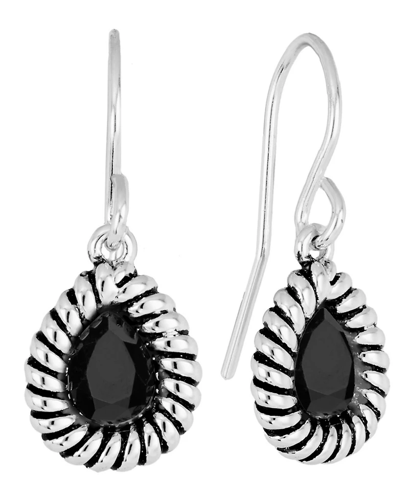 Macy's Sterling Silver Crystal Pear Rope Edge Earrings