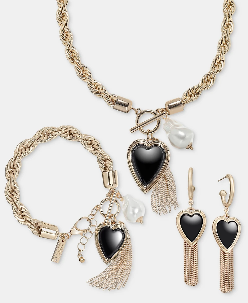 I.n.c. International Concepts Heart, Imitation Pearl & Chain Tassel Statement Necklace, 16-1/2" + 3" extender, Macy's Exclusive