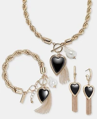 I.n.c. International Concepts Heart, Imitation Pearl & Chain Tassel Statement Necklace, 16-1/2" + 3" extender, Macy's Exclusive
