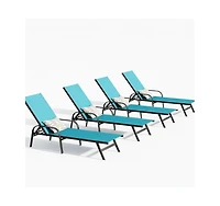 homfan Set of 4 Sky Blue Outdoor Lounge Chairs, Adjustable Patio Recliner with 5-Position Backrest and Textilene Fabric