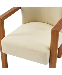 Boyel Living 2-Piece Modern Dining Armchairs, Fabric Upholstered Seat and Walnut Rubberwood Frame, Wide Seat
