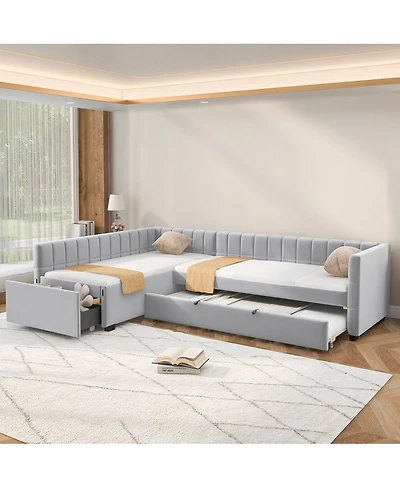 Streamdale Furniture L-Shaped Upholstered Twin Daybed with Trundle and Drawer