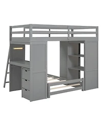 Streamdale Furniture Twin over Twin Bunk Bed with Led Lights and Usb Ports