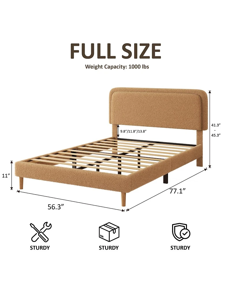 Streamdale Furniture Plush Upholstered Full Platform Bed with Adjustable Headboard