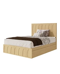 Streamdale Furniture Queen Size Solid Wood Platform Bed with Storage Drawers and Curved Headboard