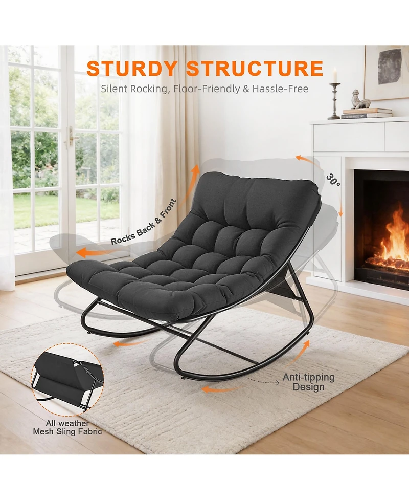 Sugift Oversized Padded Rocking Lounge Chair with Tufted Cushion, 500 lb Capacity, Indoor Outdoor Use