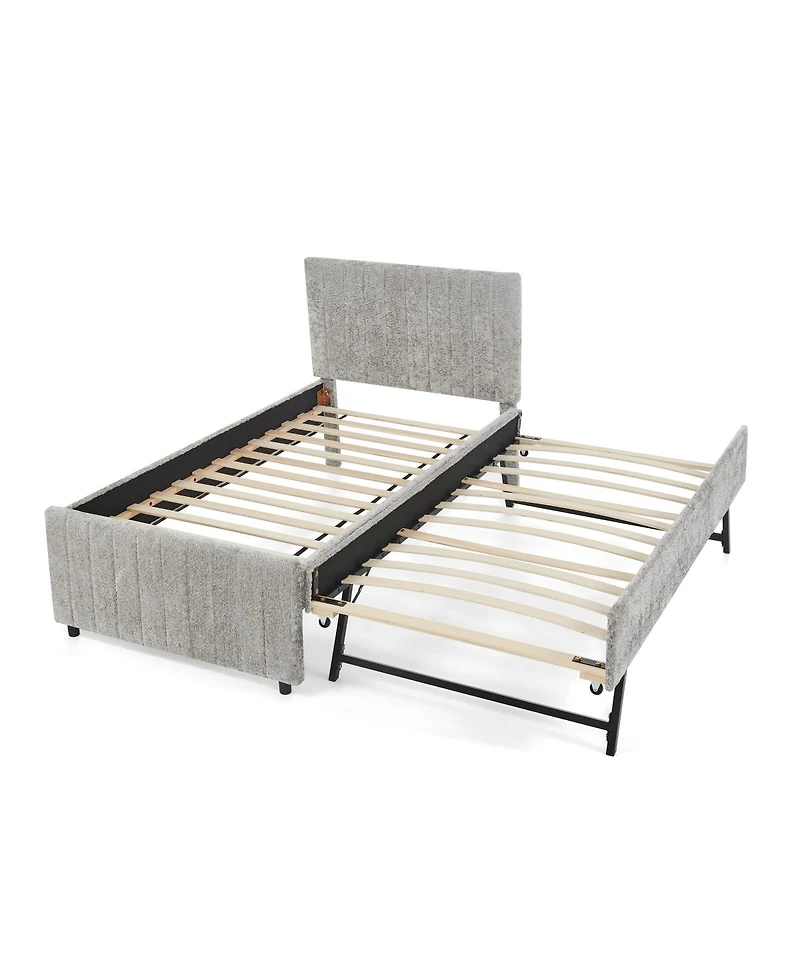 Streamdale Furniture Upholstered Pull-out Trundle Bed with High Padded Back