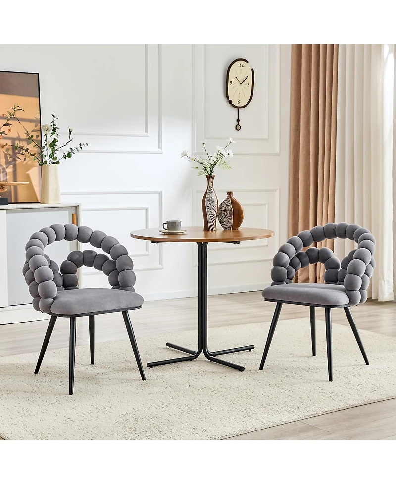 Streamdale Furniture Set of 2 Modern Velvet Bubble Dining Chairs with Metal Legs