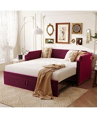 Streamdale Furniture Twin Size Velvet Upholstered Daybed with Pop Up Trundle