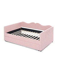 Streamdale Furniture Gingham Upholstered Full-Size Daybed with Trundle and Side Storage