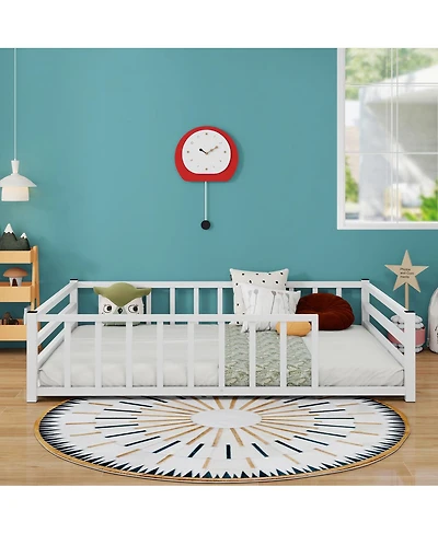 Streamdale Furniture Metal Floor Bed with Guardrails, No Box Spring Needed