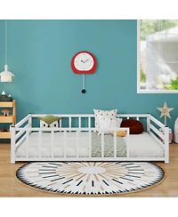 Streamdale Furniture Metal Floor Bed with Guardrails, No Box Spring Needed