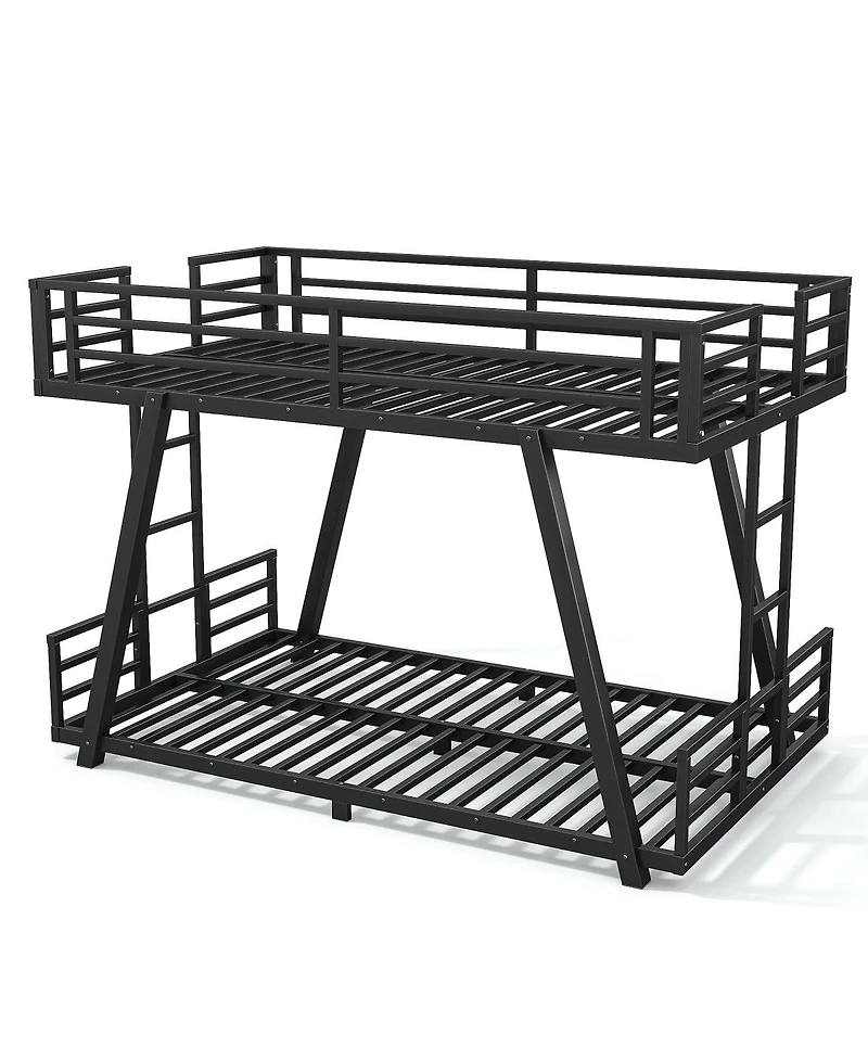 Streamdale Furniture Twin Xl over Twin Xl Metal Bunk Bed with Side Ladders