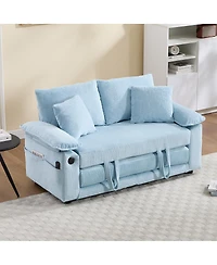 Streamdale Furniture 58 inch 3-in-1 Convertible Upholstered Futon Sofa Bed with Side Pockets