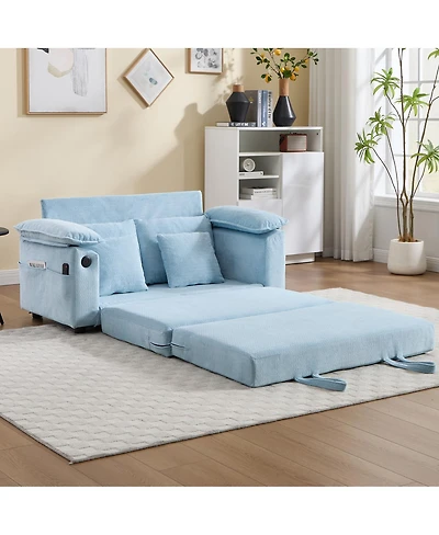 Streamdale Furniture 58 inch 3-in-1 Convertible Upholstered Futon Sofa Bed with Side Pockets