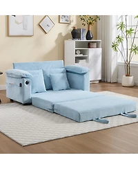 Streamdale Furniture 58 inch 3-in-1 Convertible Upholstered Futon Sofa Bed with Side Pockets