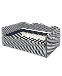 Streamdale Furniture Gingham Upholstered Full-Size Daybed with Trundle and Side Storage Pocket