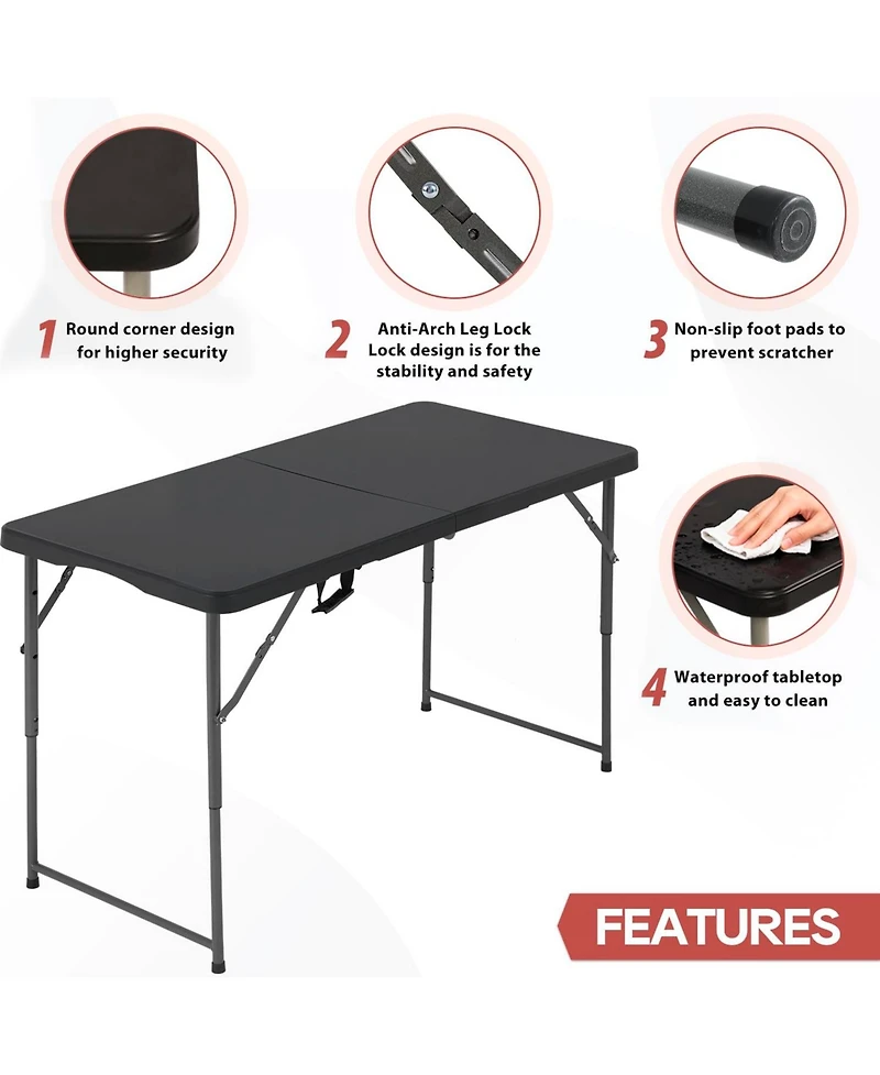 Aofar 4 Feet Folding Table Portable Plastic Carry Handle Camping Outdoor