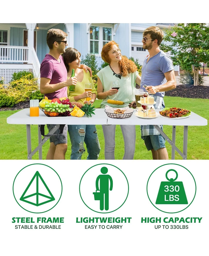 Aofar 4 Feet Folding Table Heavy Duty Plastic Utility Indoor Outdoor Party Dining Lock Function