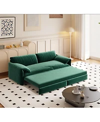 Streamdale Furniture 66" 3-in-1 Convertible Queen Pull-Out Velvet Sleeper Sofa with Storage