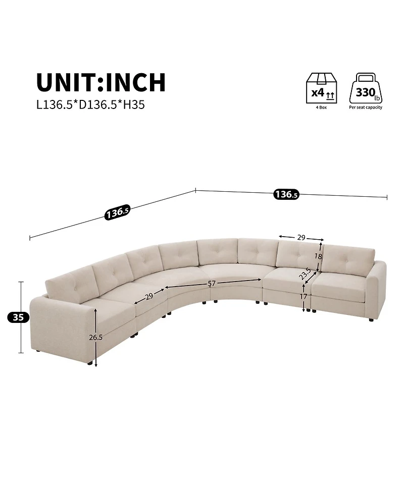 Streamdale Furniture 6-Piece Upholstered Curved Modular Sectional Sofa with Button