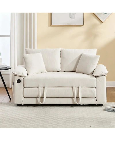 Streamdale Furniture 58" 3-in-1 Upholstered Convertible Futon Sofa Bed with Side Pockets
