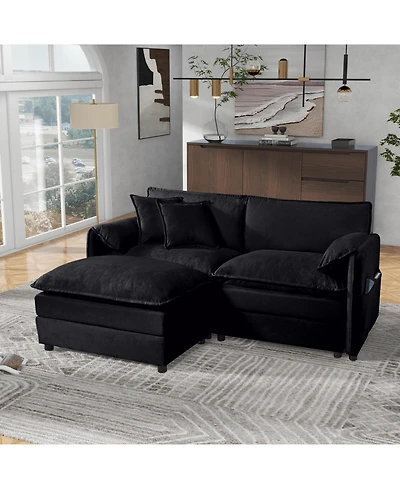 Clihome Deep Seat Sectional Sofa Cloud Couch with Ottoman, Modern Chenille Comfy Love Upholstered Modular L Shaped