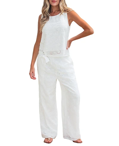 Cupshe Women's Summer Bliss Embroidery Eyelet Resort Co-Ord Set