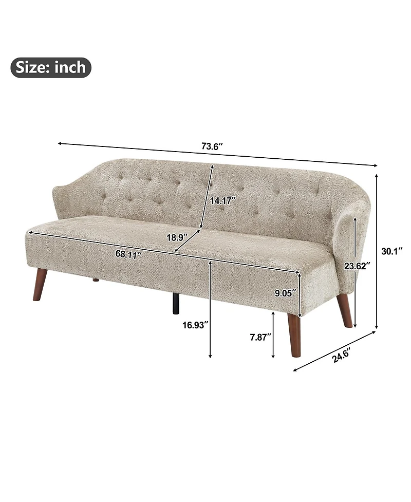 Streamdale Furniture Modern 73.6" Tufted 3-Seater Upholstered Sofa