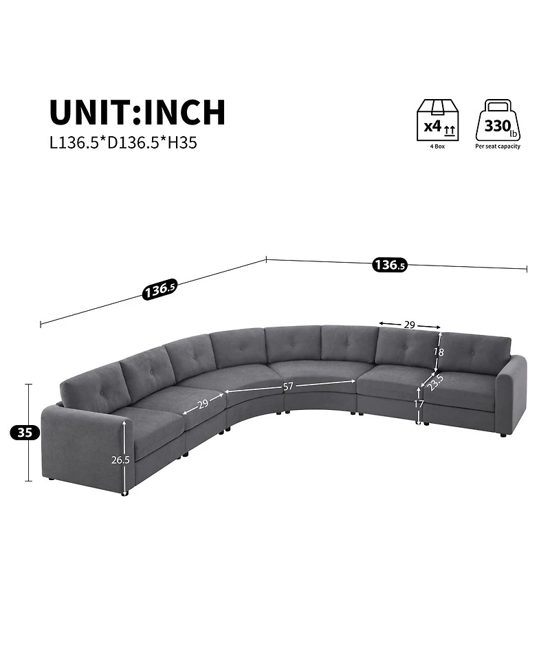Streamdale Furniture 6-Piece Upholstered Curved Modular Sectional Sofa with Button Tufted Back