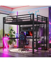 Streamdale Furniture Full Loft Bed with L-Shaped Desk, Usb Ports, and Gaming Lights