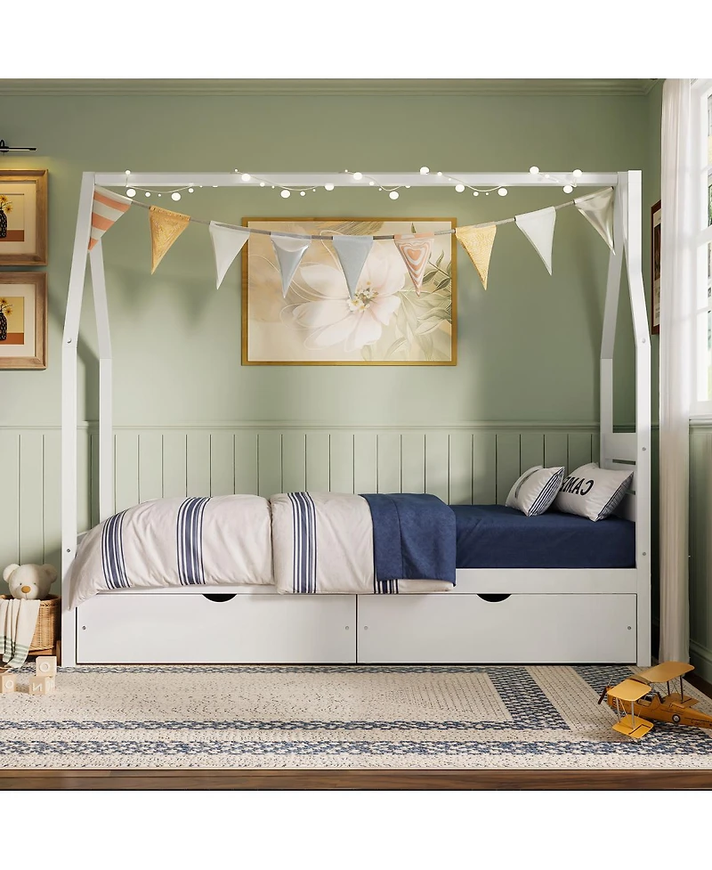 Streamdale Furniture Montessori House Twin Bed Frame with 2 Storage Drawers