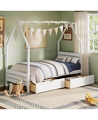 Streamdale Furniture Montessori House Twin Bed Frame with 2 Storage Drawers