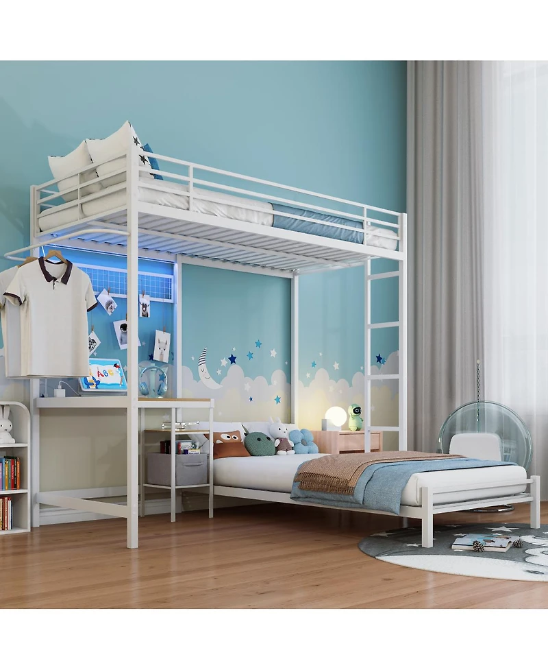 Streamdale Furniture Twin Over Twin Metal Bunk Bed with Ladder and Guardrail