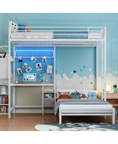 Streamdale Furniture Twin Over Twin Metal Bunk Bed with Ladder and Guardrail