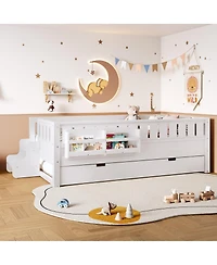 Streamdale Furniture Twin Bed with Bookshelves, Staircase, Safety Rails, and Trundle