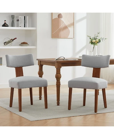 Flynama Set of 2 Linen Curved Wingback Dining Chairs, Rubber Wood Legs 250lbs Capacity