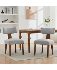 Flynama Set of 2 Linen Curved Wingback Dining Chairs, Rubber Wood Legs 250lbs Capacity