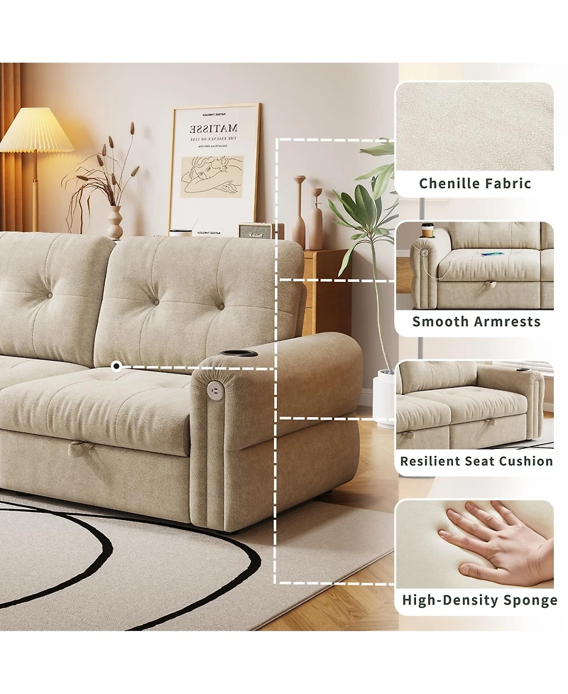 Boyel Living 77" Chenille Convertible Sofa Bed, 2-in-1 Pull Out Couch with Steel Frame, 600 lbs Capacity for Room